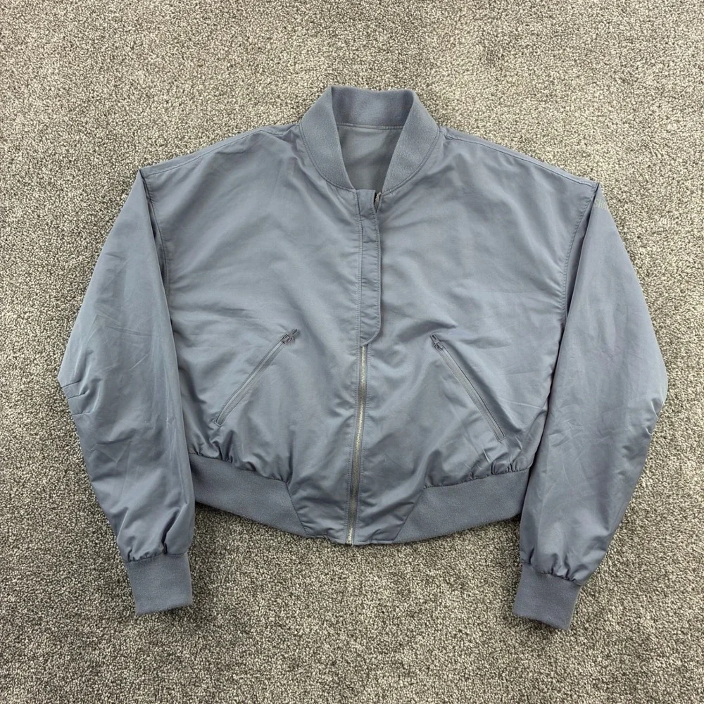 Gymshark Lo Bomber Jacket Women's Small Blue Gray Full Zip Cropped Activewear